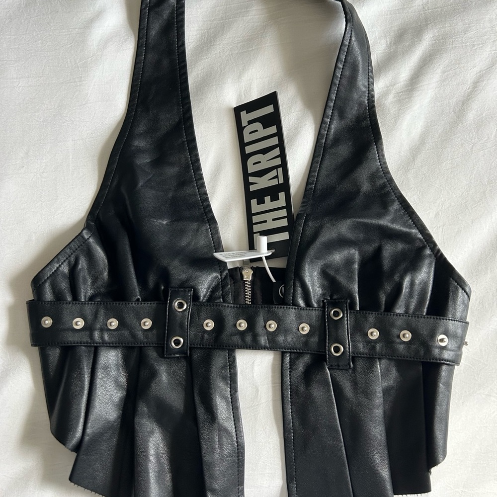 BRAND NEW WITH TAGS!! THE KRIPT BLACK LEATHER HALTER TOP!!!